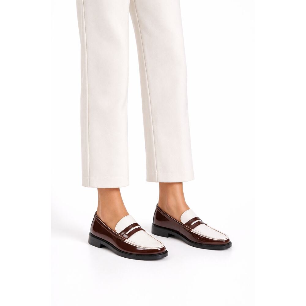 Ann Taylor LOFT Two Tone Penny Loafer Slip On White Brown Size 8M